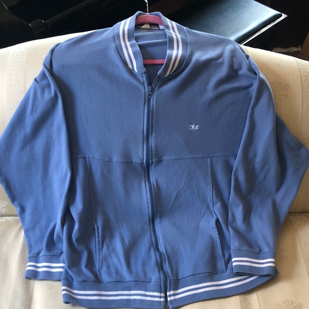 Dior Men's Dusty Blue Striped-Trim Bomber Jacket